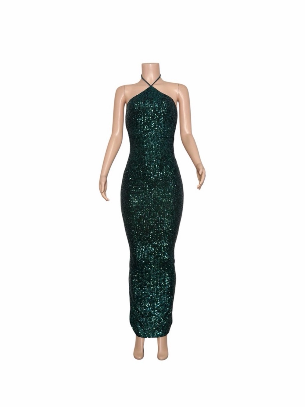 Nookie Emerald Green Halter Sequin Maxi Dress